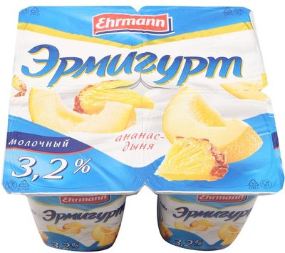 Продукт йогуртный Эрмигурт ананас-дыня 3.2%, 100г, 4 шт