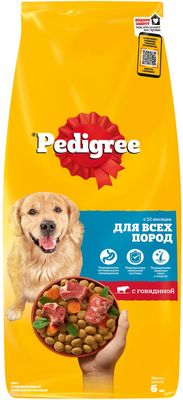 Сухой полнорационный корм Pedigree для взрослых собак всех пород с говядиной, 6кг