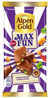 Шоколад молочный Alpen Gold MaxFun со взрывной карамелью, мармеладом и печеньем 130г