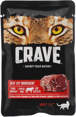 Корм консервированный полнорационный CRAVE для взрослых кошек с говядиной, 70г