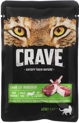 Корм консервированный полнорационный CRAVE для взрослых кошек с ягнёнком, 70г