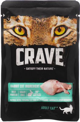 Корм консервированный полнорационный CRAVE для взрослых кошек с кроликом, 70г