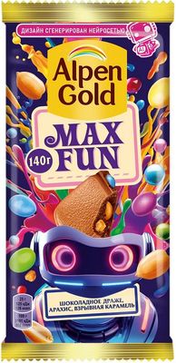 Шоколад молочный Alpen Gold Max Fun с арахисом, шоколадным драже и карамелью, 140гр