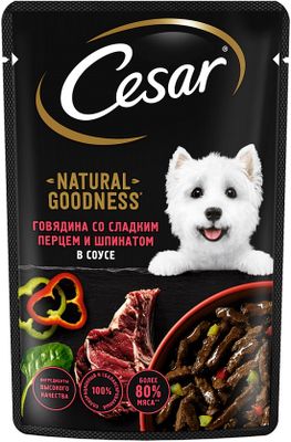 Влажный корм Cesar Natural Goodness для собак, с говядиной, паприкой, шпинатом в соусе 80г