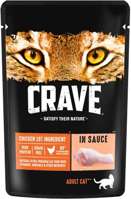 Корм консервированный полнорационный CRAVE для взрослых кошек с курицей в соусе, 70г