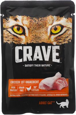 Корм консервированный полнорационный CRAVE для взрослых кошек с курицей, 70г