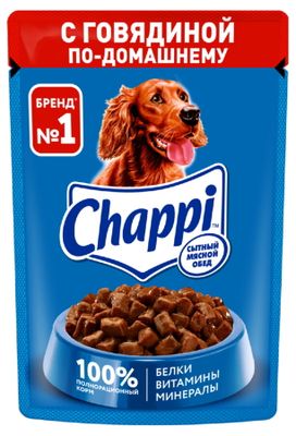 Влажный корм для собак Chappi Сытный мясной обед. С говядиной по-домашнему, 85г