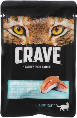 Корм консервированный полнорационный CRAVE для взрослых кошек с лососем, 70г
