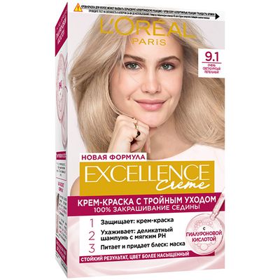 Краска для волос L'OREAL Excellence 270мл 9.1 Очень светло-русый пепельный
