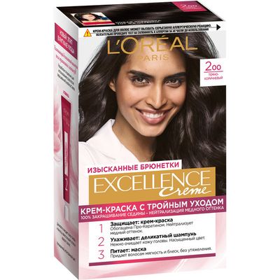 Краска для волос L'OREAL Excellence 270мл 200 Темно-коричневый