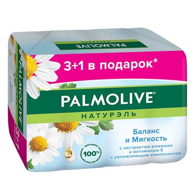Мыло туалетное PALMOLIVE Натурэль экономичная упаковка Баланс и Мягкость(с экстрактом ромашки и вит Е 4*90г