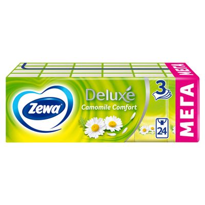 Бумажные платочки ZEWA Delux 24шт 3сл с ароматом ромашки (спайка 24 шт)