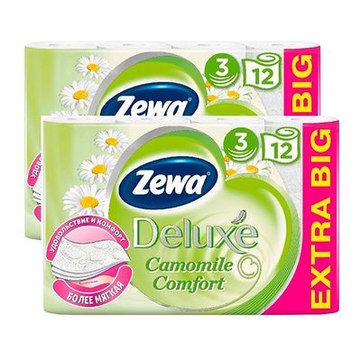 Бумажные платочки ZEWA Delux 24шт 3сл с ароматом ромашки (спайка 24 шт)