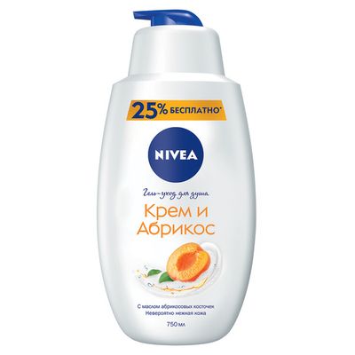 Гель для душа NIVEA 750мл Гель-уход Крем абрикос (Hydra IQ)*6