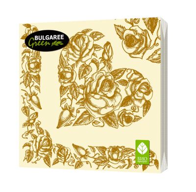 BGREEN 3сл 20шт 33*33см Салфетки бумажные Золотое сердце