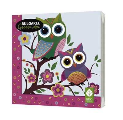 BGREEN 3сл 20шт 33*33см Салфетки бумажные Совы