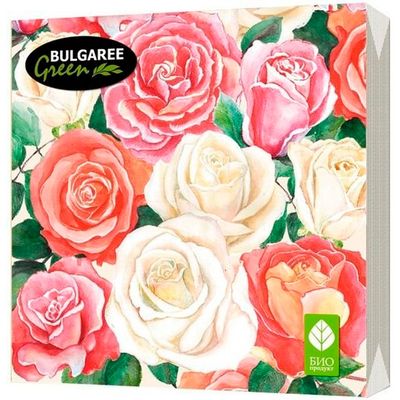 BGREEN 2сл 50шт 24*24см Салфетки бумажные Розовый букет