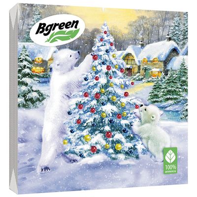 Салфетки бумажные новогодние BGREEN 3сл 20шт 33*33см Умка
