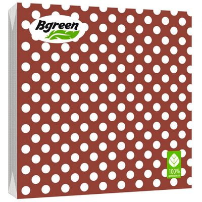 BGREEN 3сл 20шт 33*33см Салфетки бумажные Горох на кофейном