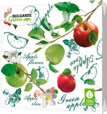 Салфетки бумажные BGREEN 3сл 20шт 33*33см Наливные яблоки