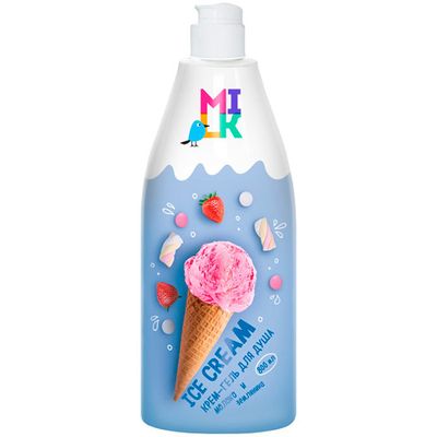Крем-гель для душа MILK 800мл Молоко и земляника ice-cream NEW
