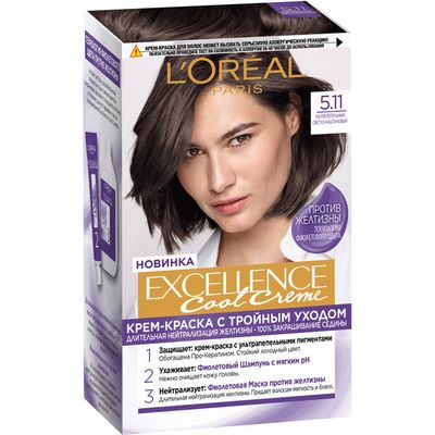 Краска для волос L'OREAL Excellence Cool 270мл 5.11 Ультрапепельный,Светло-Каштановый