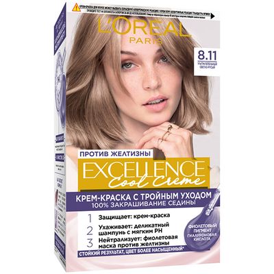 Краска для волос L'OREAL Excellence Cool 270мл 8.11 Ультрапепельный,Светло-Русый