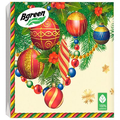 Салфетки бумажные новогодние BGREEN 3сл 20шт 33*33см Ёлочные украшения