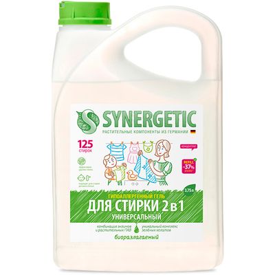 Концентрированный гель SYNERGETIC 3,75л для стирки универсальный гипоаллергенный 2в1