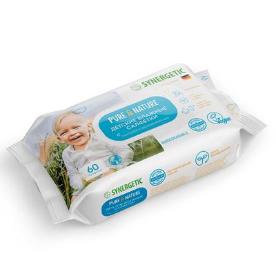 Влажные салфетки для детей SYNERGETIC Pure&Nature 60шт пантенол и овсяное молочко