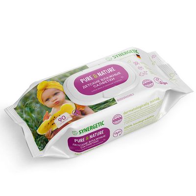 Влажные салфетки для детей SYNERGETIC Pure&Nature 90шт алоэ вера и нежный хлопок
