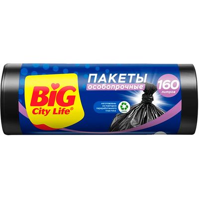 Пакеты для мусора BIG City 10шт 160л Особопрочные LD 80х110см чёрные*16