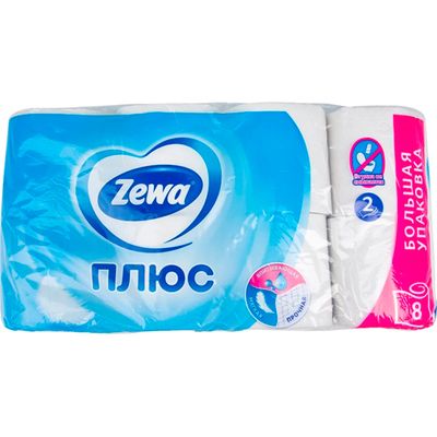 ZEWA  8шт 2сл Туалетная бумага белая