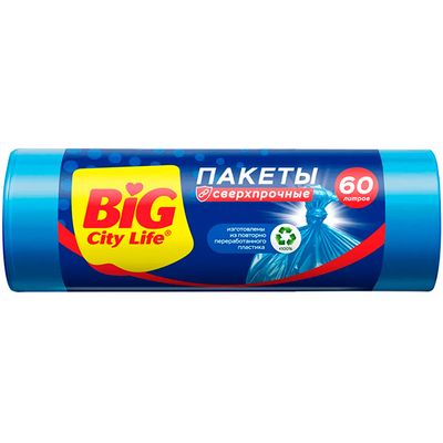 Пакеты для мусора BIG City 60л 10шт 60х80см Сверхпрочные LD синие