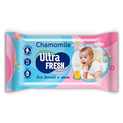Влажные салфетки для детей Ultra Fresh 15шт Baby (120шт/ящ)
