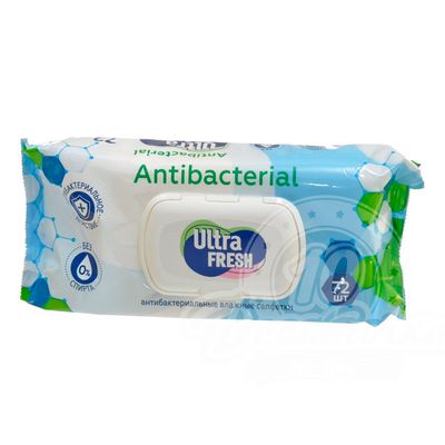 Влажные салфетки Ultra Fresh 72шт Antibacterial с клапаном (12шт/ящ)