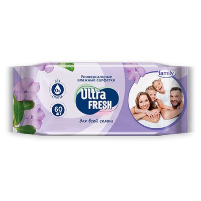 Влажные салфетки для детей Ultra Fresh 60шт Family для всей семьи (15шт/ящ)