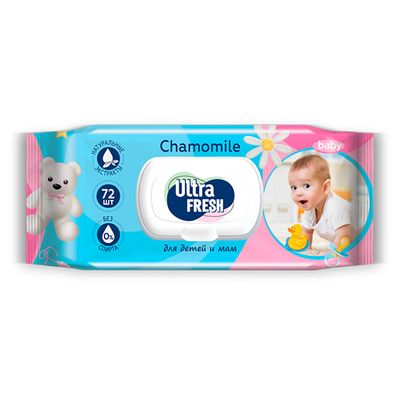 Влажные салфетки для детей и мам Ultra Fresh 72шт Baby с клапаном (12шт/ящ)