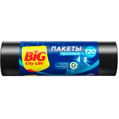 Пакеты для мусора BIG City 120л 10шт 70х110см HD чёрные (27шт/ящ)