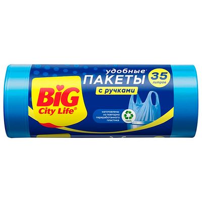 Пакеты для мусора BIG City 35л 30шт 50*70см с ручками HD синие (40шт/ящ)
