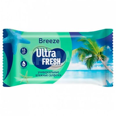 Влажные салфетки универсальные Ultra Fresh 15шт Breeze (120шт/ящ)