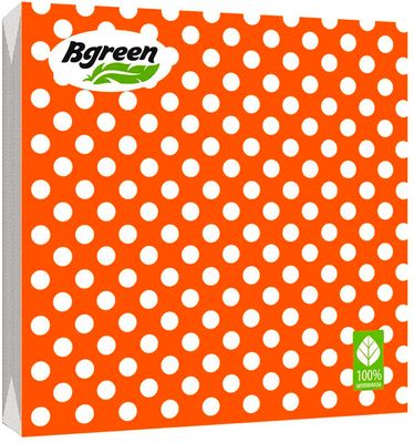 BGREEN 2сл 20шт 33*33см Салфетки бумажные Горох на оранжевом