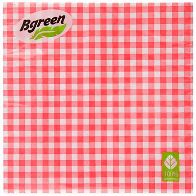 BGREEN 2сл 20шт 33*33см Салфетки бумажные Клетка красная