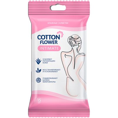 Влажные салфетки для интимной гигиены COTTON FLOWER 15шт Intimate еврослот