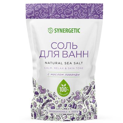 Соль для ванн SYNERGETIC 1000г с Маслом Лаванды