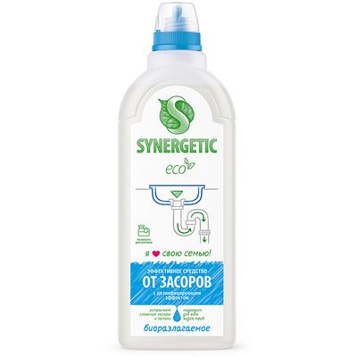 Средство для прочистки труб SYNERGETIC 1000мл профессиональное эффективное от засоров*8