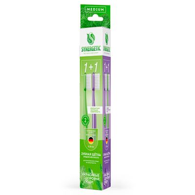 Зубная щетка SYNERGETIC 2шт Eco dental care,medium (фиолетовая, зеленая)*20