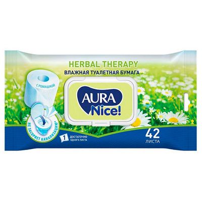 Влажная туалетная бумага AURA NICE 42шт с крышкой*10