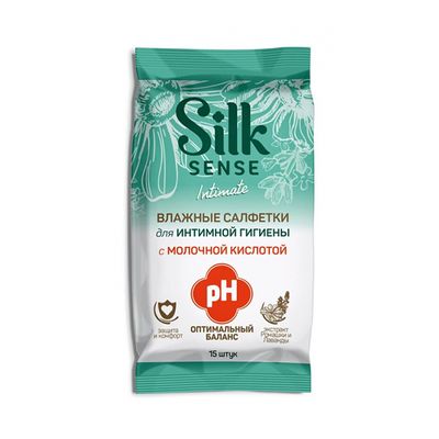 Влажные салфетки Silk Sense 15шт для интимной гигиены Без отдушки