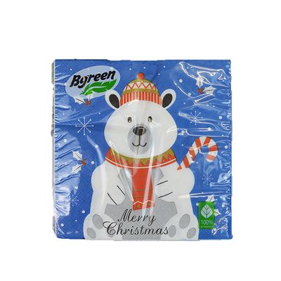 Салфетки бумажные новогодние BGREEN 3сл 20шт 33*33см Мишка на севере